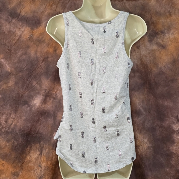 Old Navy Tank Slub Knit Gray Silver Metallic Pineapple Print S - Picture 3 of 7